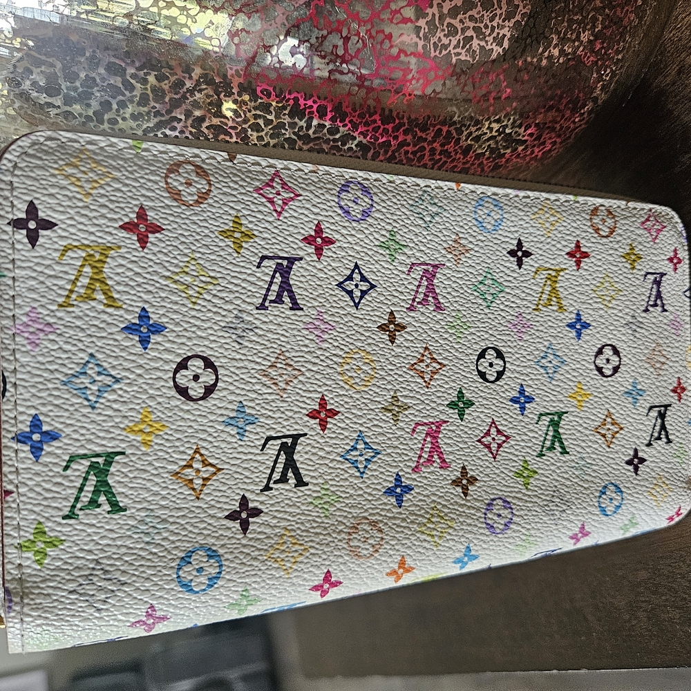 Louis Vuitton White and Red Clutch with Signature Monogram